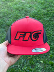 Fio 5 Panel Flat Brim Hat (Red / Black)